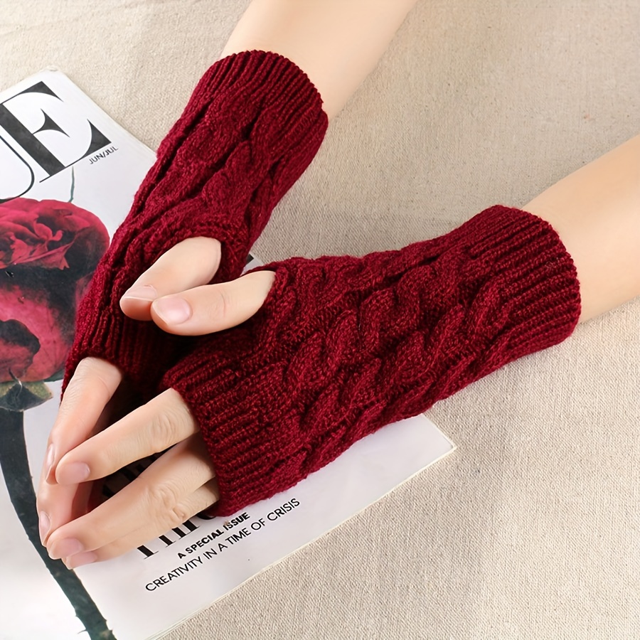 New Warm Gloves for Winter, Women's Fingerless Gloves with 8-shaped Twisted Short Gloves Sleeves, Short Wristbands with Knots for Autumn and Winter