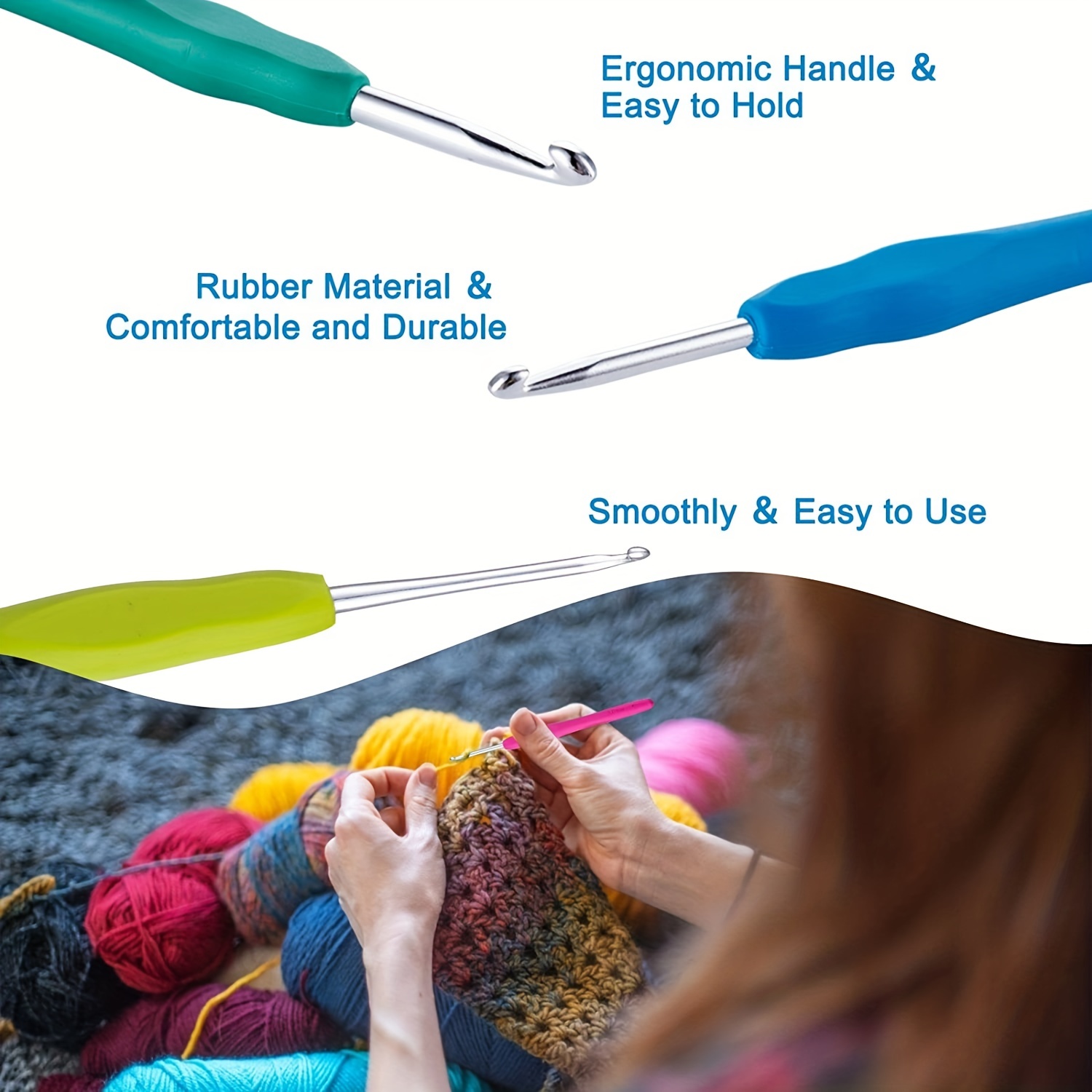 Coopay Crochets ergonomiques avec poignée plus longue et prise en main douce  pour le pouce, crochets pour les mains arthritiques, aiguilles à crochet  pour le crochet, cadeau pour débutants et adultes 