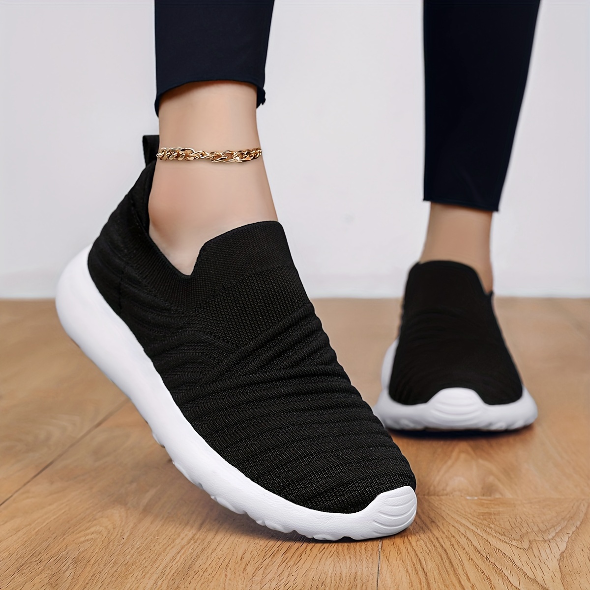 

Women's Fashion Knit Textured Breathable Slip-on Walking Shoes, Anti-slip Wear-resistant Lightweight Casual Sneakers