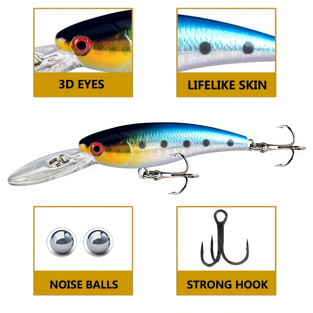 Floating Minnow Crankbait Fishing Lures 3d Eyes Treble Hooks - Temu