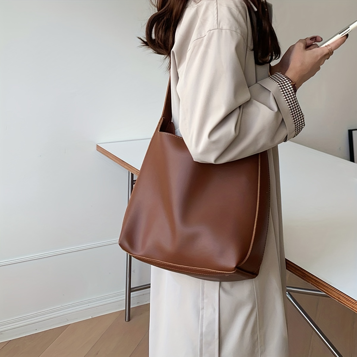 Minimalist Hobo Bag, 1pc Women's Fashion Solid Color Pu Shoulder Strap With  Adjustable Zipper Closure Large Capacity Daily Commute Holiday Simple And  Versatile Single Shoulder Tote Bag