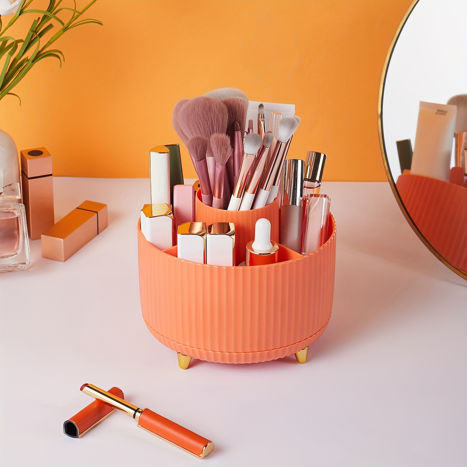 5 Compartments Makeup Brush Holder Organizer - Multifunctional 360 Degree  Rotating Pen Pencil Holder for Desk