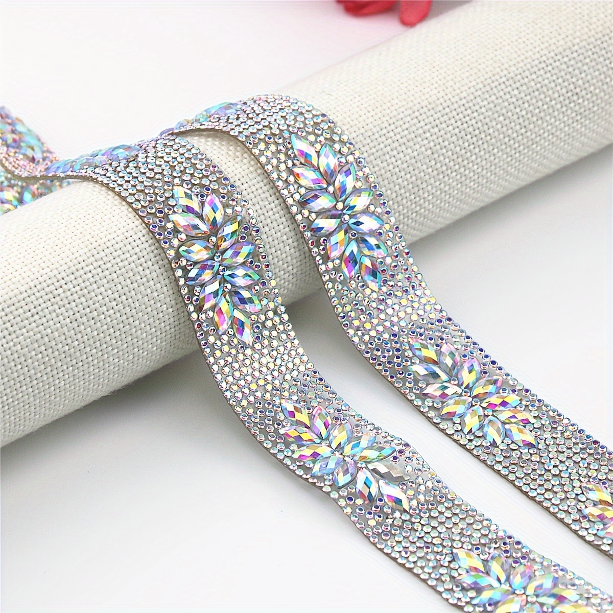 Image of 1 Yard Ab Color Resin Rhinestone Hot Melt Adhesive Rhinestone Strip For Clothing, Apparel, Bags, And Fabric Accessories
