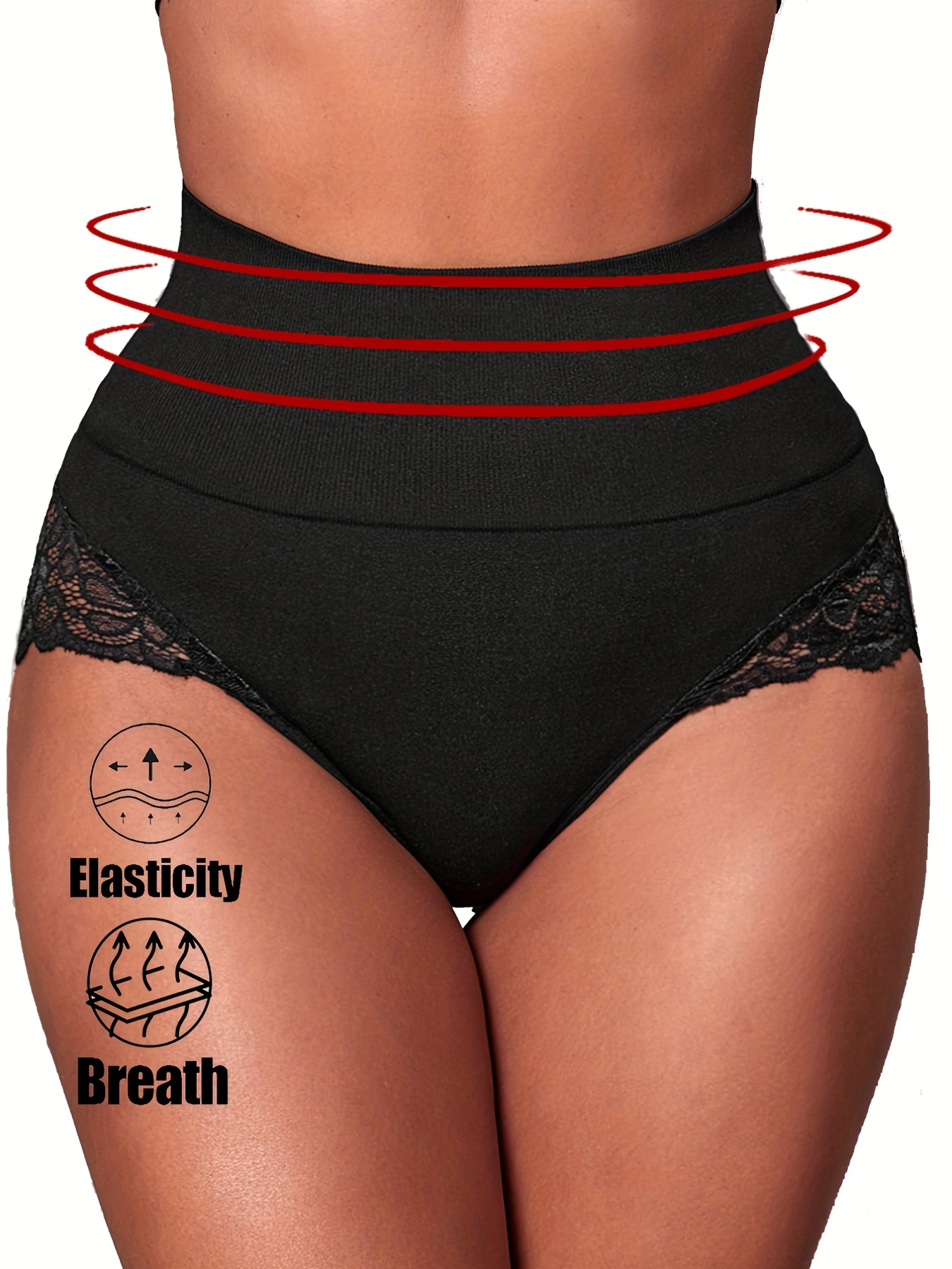 Contrast Lace High Waist Panties Tummy Control Slimming - Temu