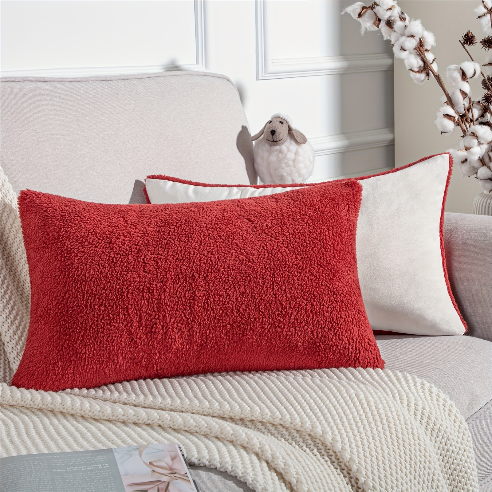 Soft Lamb Wool Plain Color Throw Pillow Covers Modern Temu