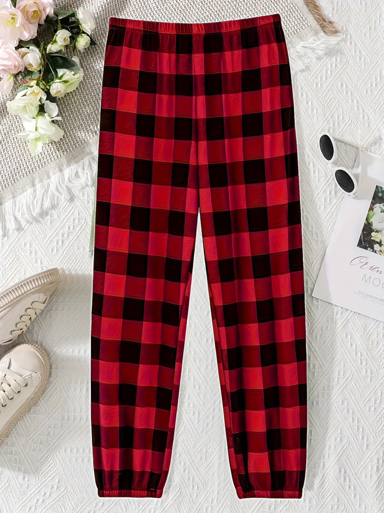 Black And Red Pajama Pants - Temu