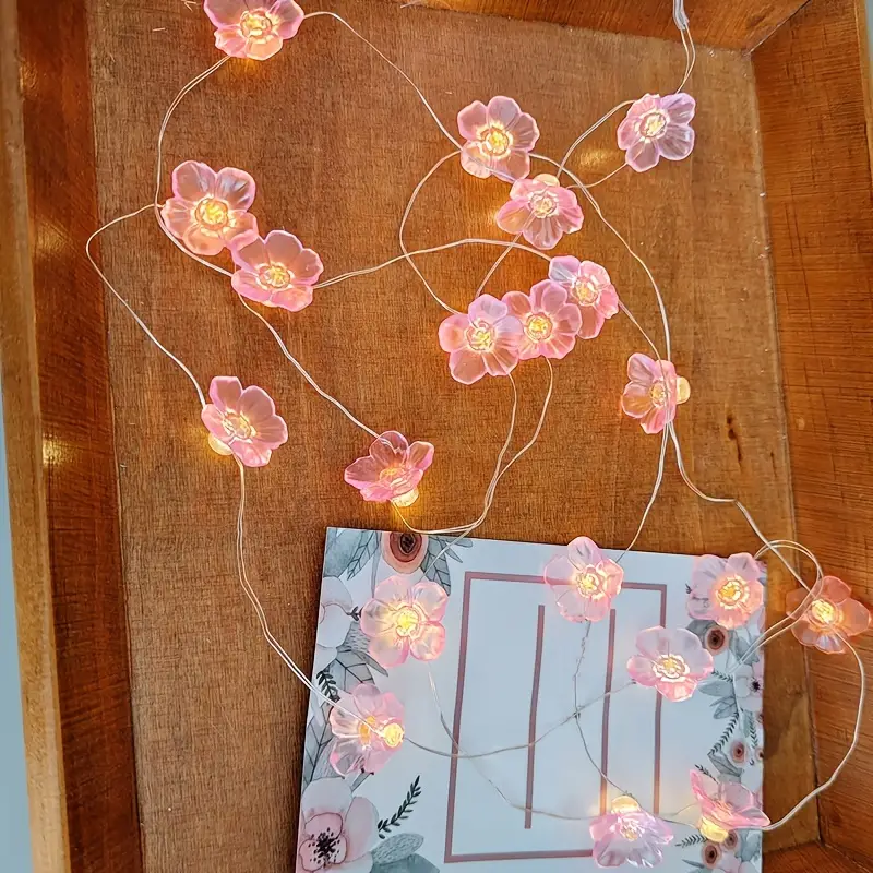 led cherry blossom flower shape lights, 1pc led cherry blossom flower shape lights string bedroom pink decorative lights string 1m with 10 lights details 8