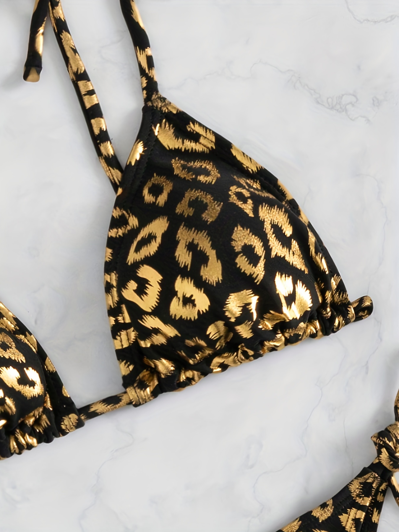 Leopard Print Tie Shoulder Bikini Triangle V Neck - Temu Austria