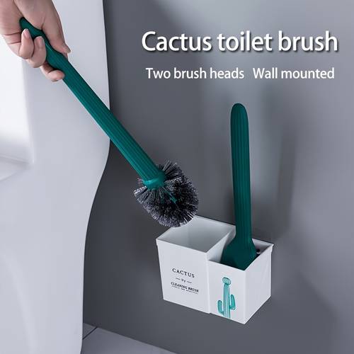 Set, Toilet Brush, Wall Mounted Long Handle Suit, Hole Free Toilet Brush, With Base, No Dead Corner And Hard Bristles
