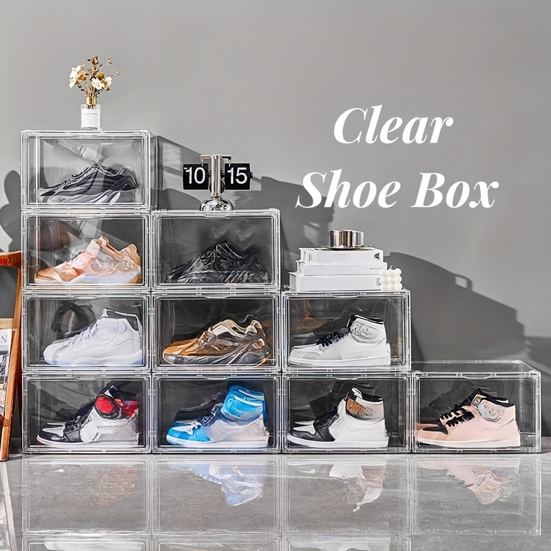 Almacenamiento de zapatos, paquete de 12 organizadores grandes de zapatos  para armario, cajas de zapatos apilables de plástico transparente para