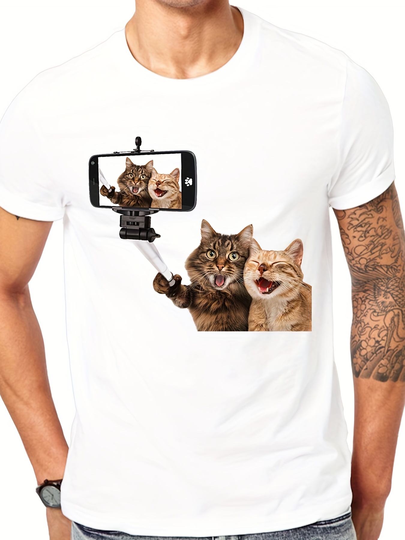 Funny Bad Cat Graphic Print Men's Creative Top, Casual Short Sleeve Crew  Neck T-shirt, Men's Tee For Summer Outdoor - Temu Mexico