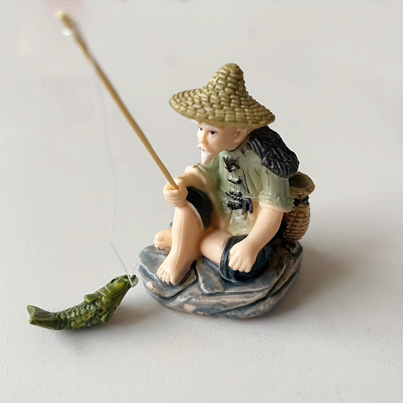 1pc Mini Fisherman Figurines Aquarium Fish Tank Decoration Flower