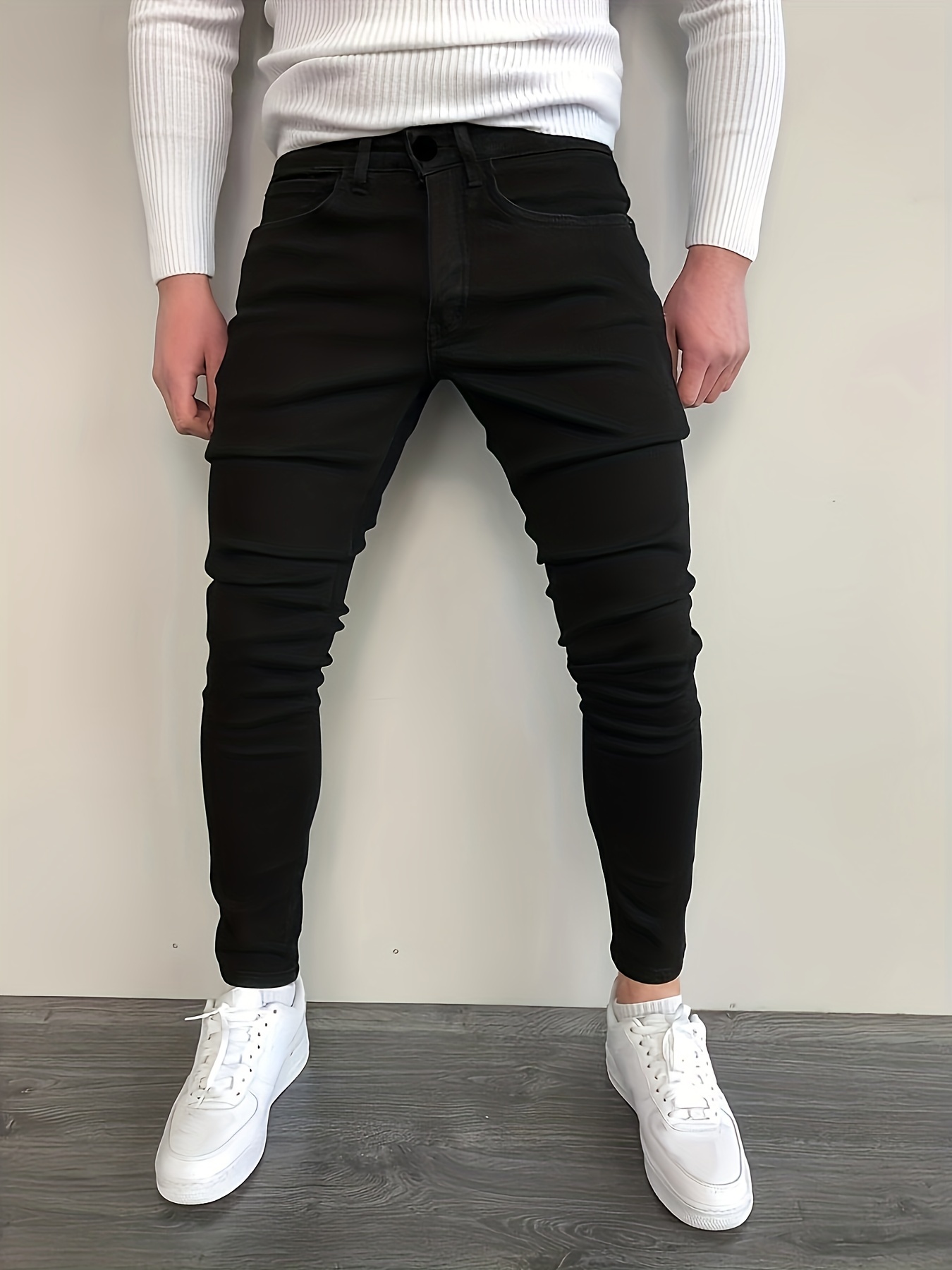 Slim Fit Jeans, Men's Casual Street Style Distressed Mid Stretch Denim  Pants For Spring Summer