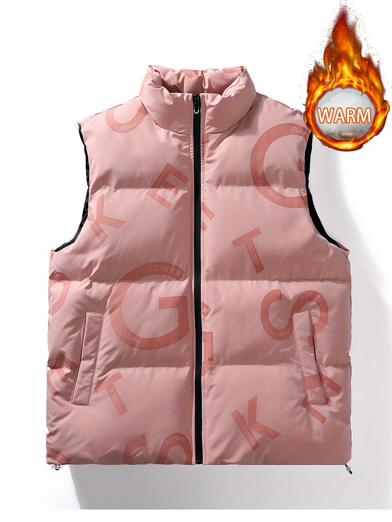 Men's Trendy Letter Pattern Outdoor Casual Vest Warm Stand Collar  Breathable Jacket For Autumn And Winter - Temu