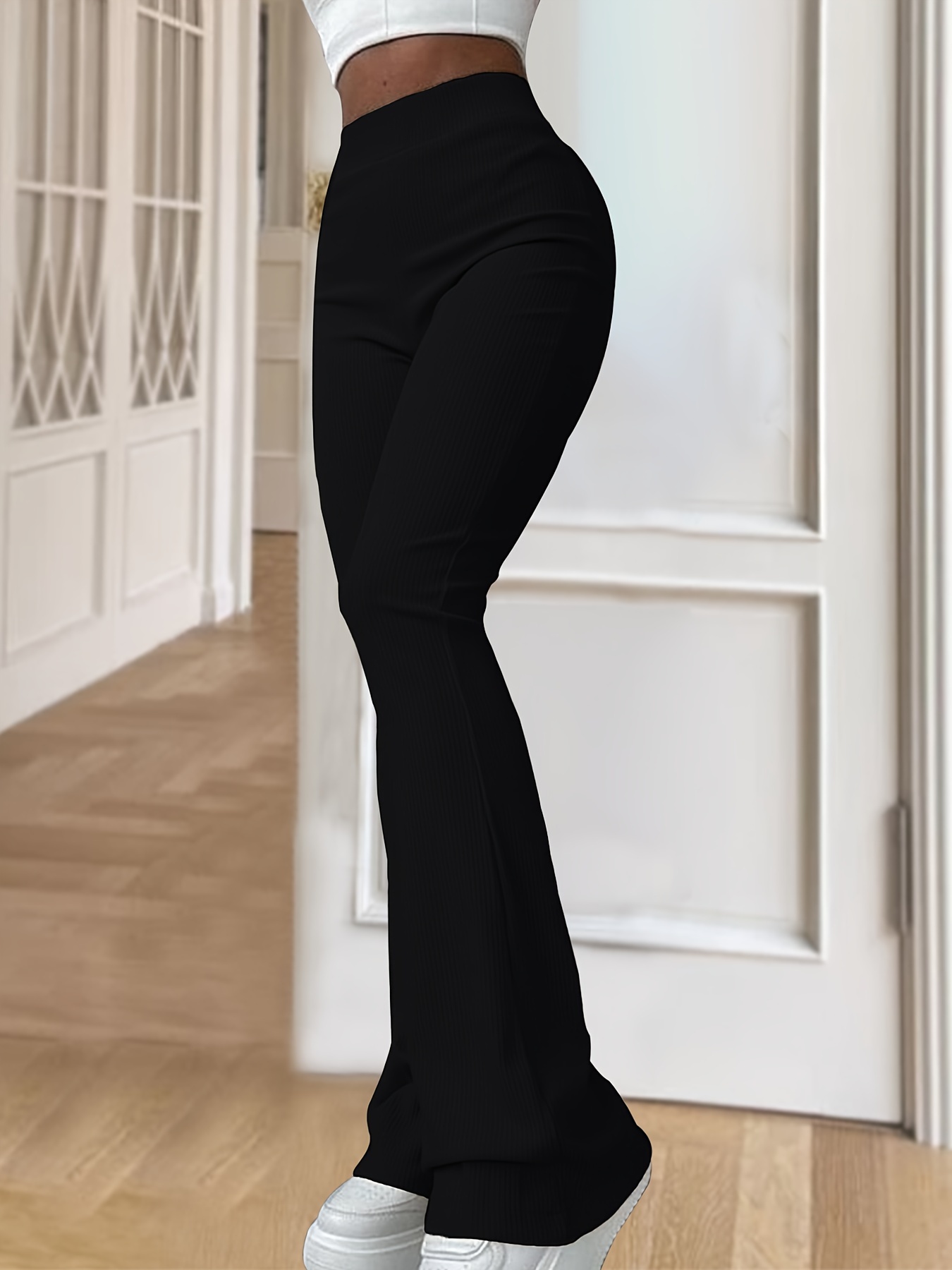 Women's Solid Color Flared Pants High Waist Workout Casual - Temu