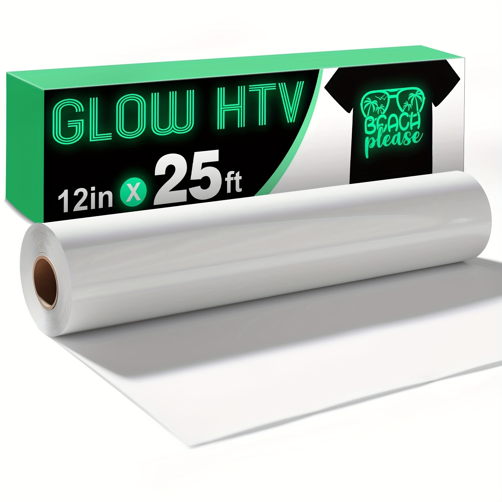 

1 Roll Glow In The Dark Htv Vinyl - 12" X 25ft Heat Transfer Vinyl For T Shirts Glow In The Dark Htv Vinyl Luminous Iron On Vinyl - Easy To Cut & Weed (glow In The Dark-green)