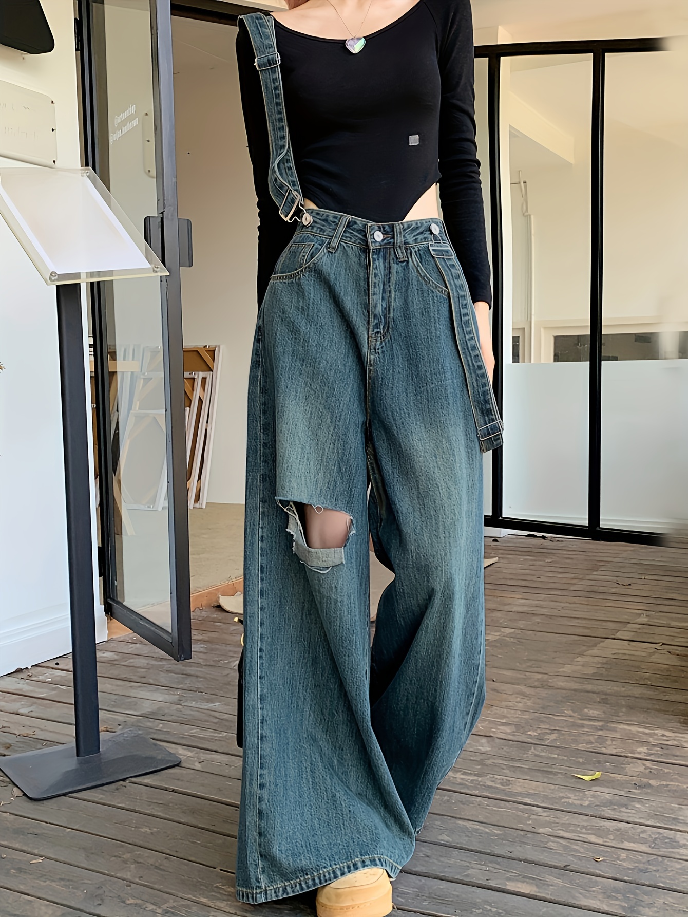 Button Slim Fitted Denim Overalls, Wide Strap Clasp High Stretch Fashion  Denim Jumpsuits, Women's Denim Jeans & Clothing