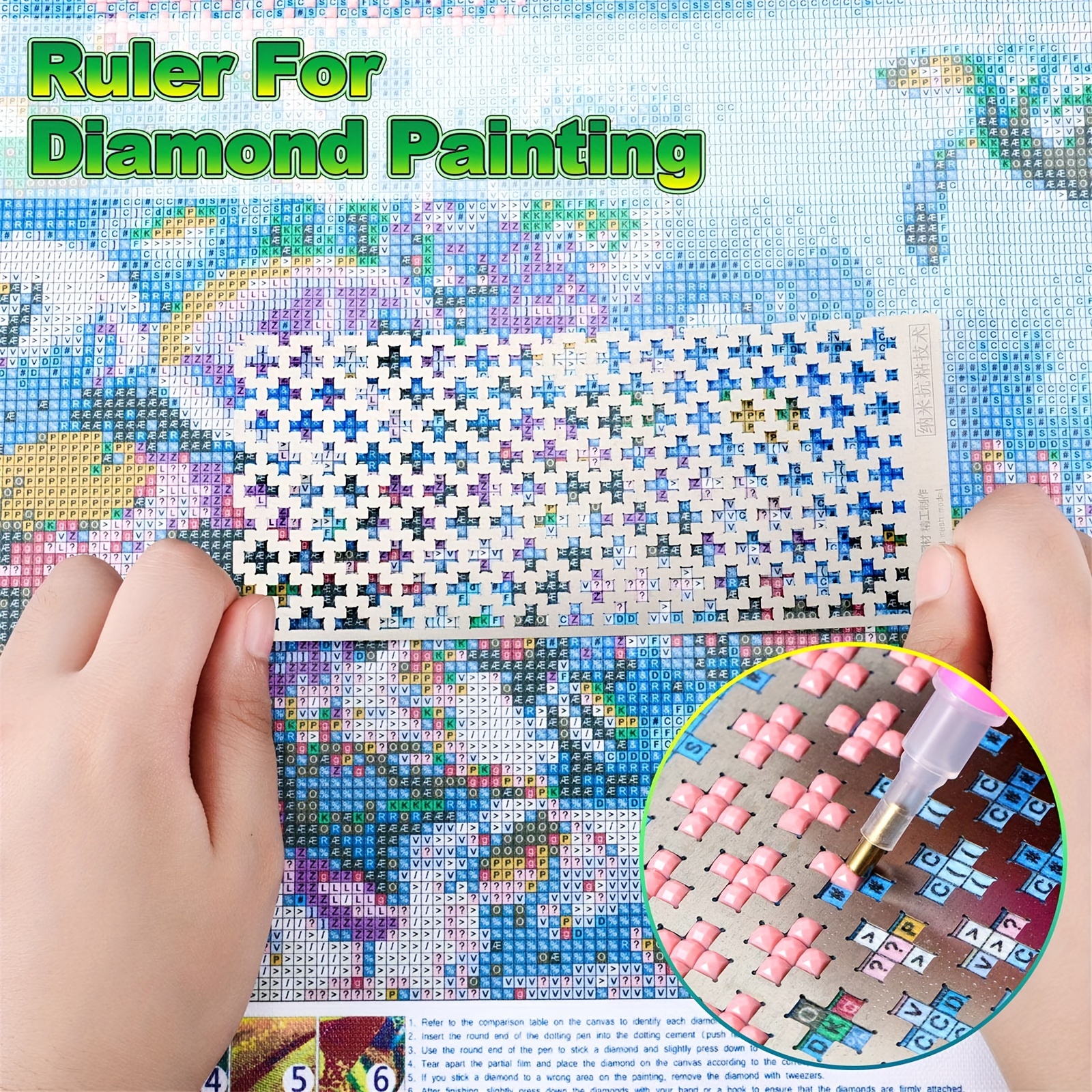Diamond Painting Ruler, Stainless Steel Grid Ruler for Round Full Drill &  Partial Drill Diamond Painting Tools for Adults