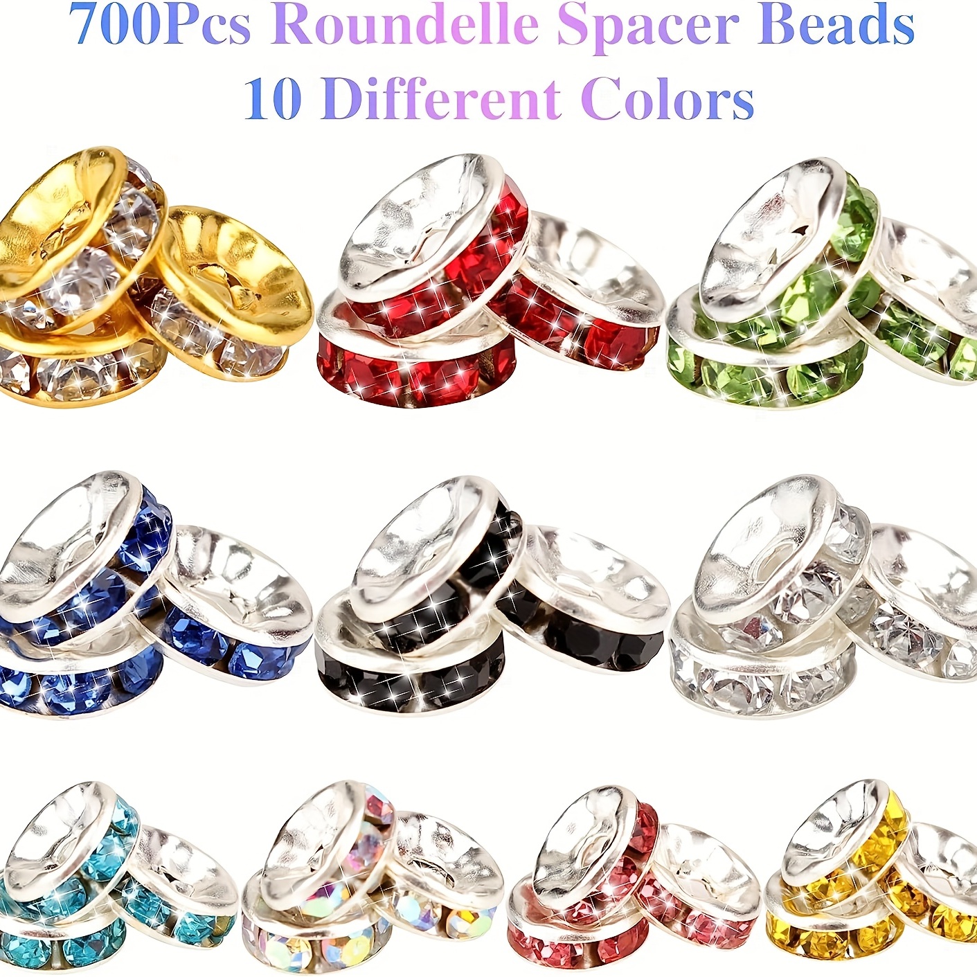 1 Set Spacer Beads for Jewelry Making, 8mm Rhinestone Spacer Beads Crystal  Bead Spacers for Bracelets, Focal Beads for Pen, 15 Colors