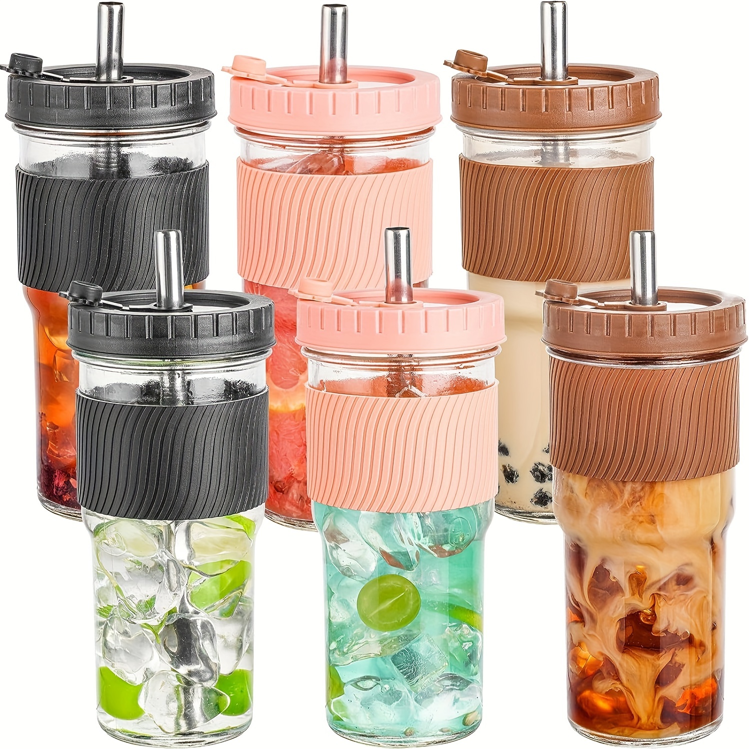Glass Juice Bottles With Lids And Straws Travel Drinking - Temu