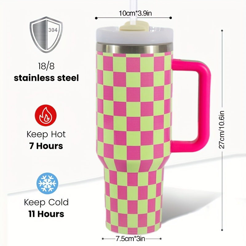 40oz Dark Pink Plaid Stainless Cup