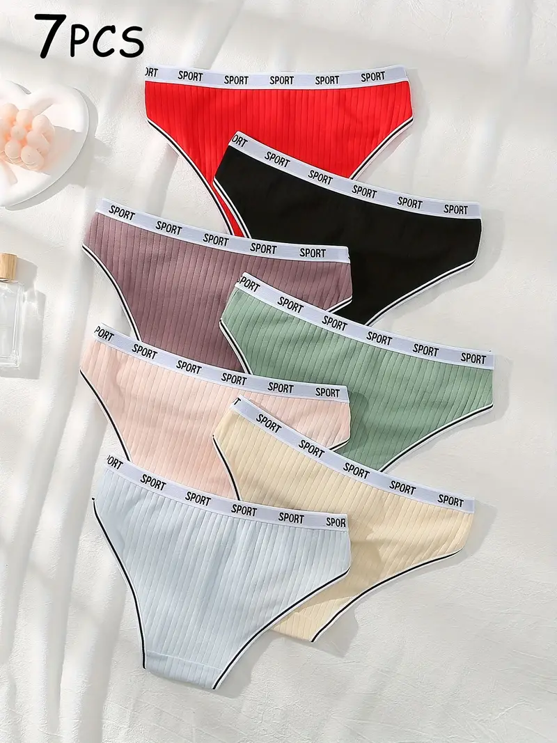 Letter Tape Ribbed Panties Comfy Breathable Intimates - Temu Canada