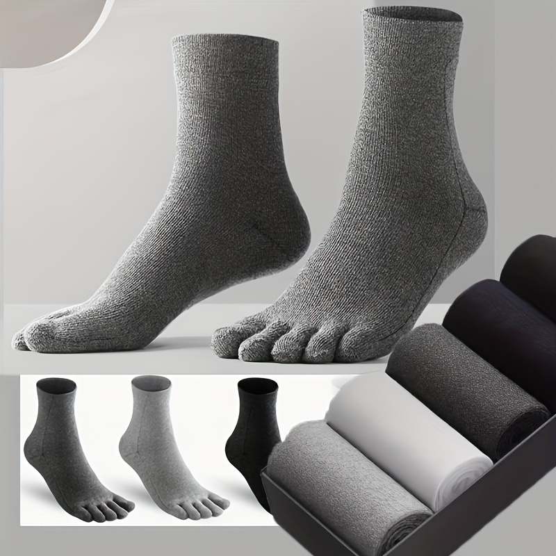 4 Pairs Toe Socks, Five Finger Cotton Crew Socks, Solid Color Breathable  Sweat Casual Ankle Socks