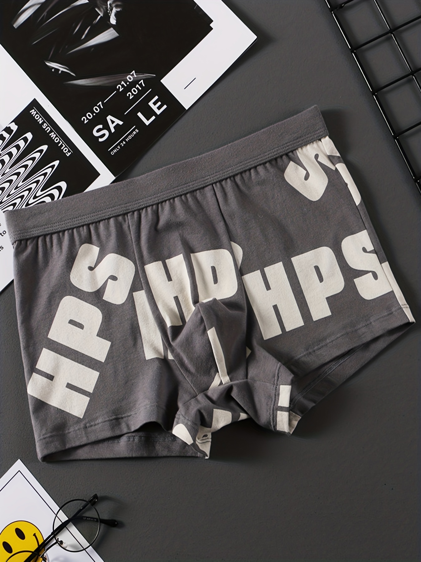 Men's Fashion Letters Print Boxers Briefs Underwear, Thin