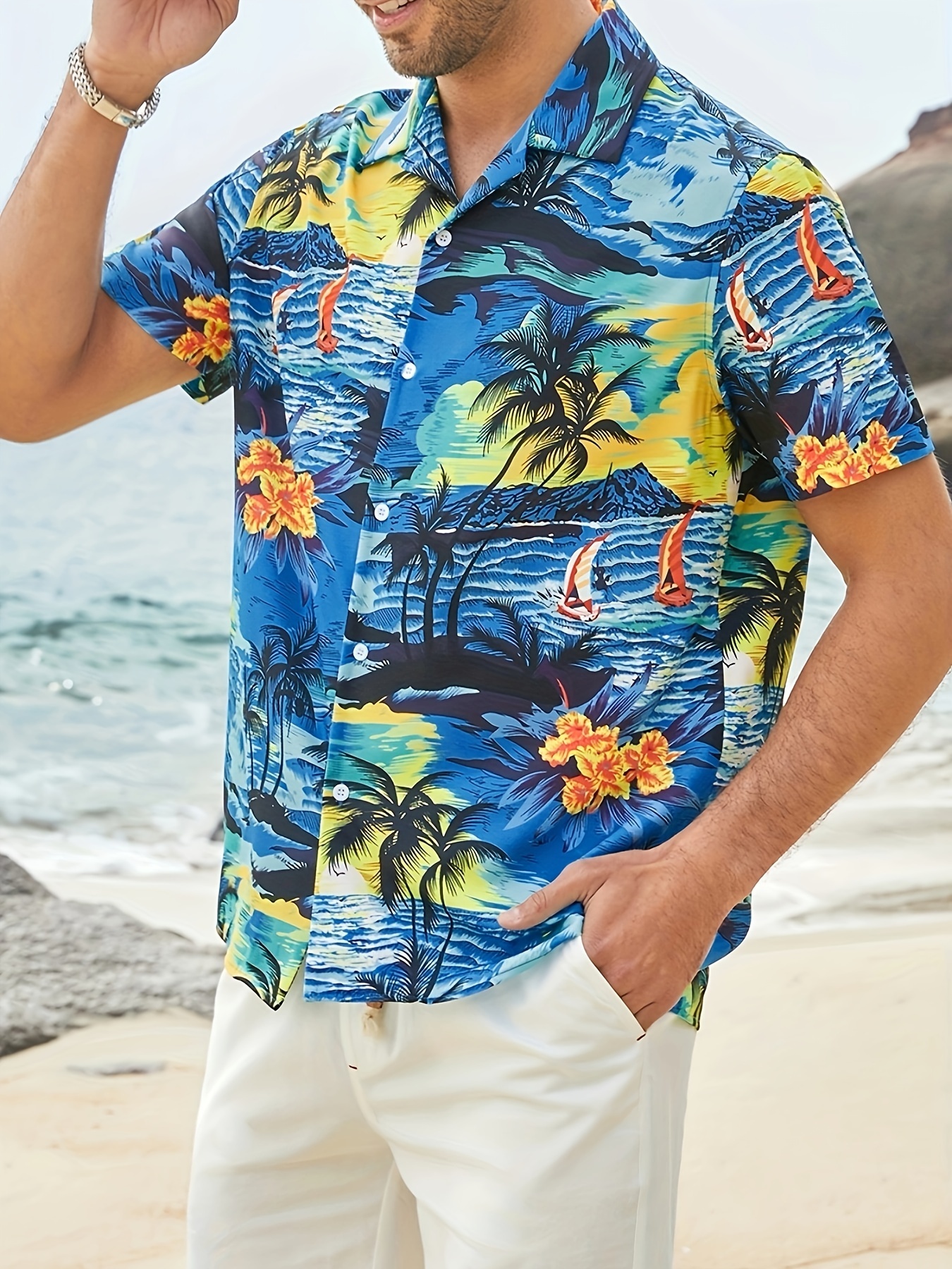 Beach Shirts for Men Big and Tall Holiday Short Sleeve Hawaiian Shirts  Button Down Shirts Tropical Summer Beach Shirts, Blue, Small : :  Clothing, Shoes & Accessories