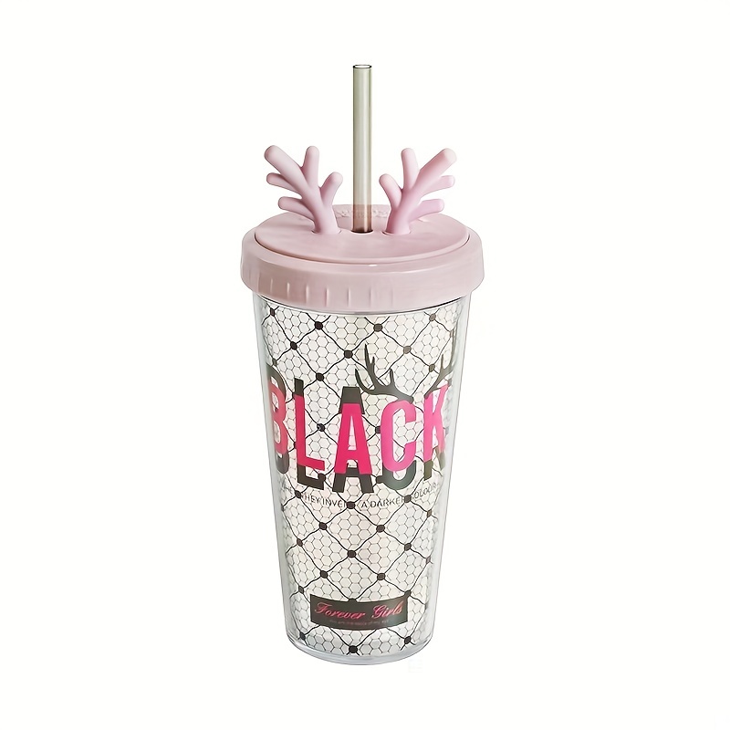 Cute Christmas Deer Rabbit Straw Cup, Creative Double Layer Plastic Cup,  For Christmas Gift - Temu