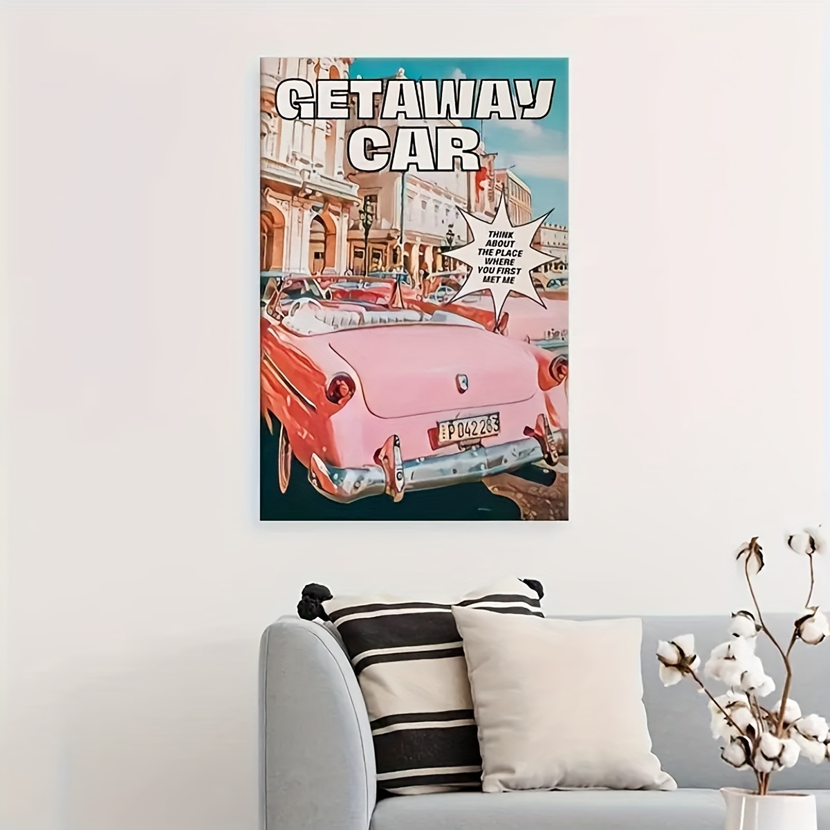 Voiture Rose Poster - Affiche Rétro