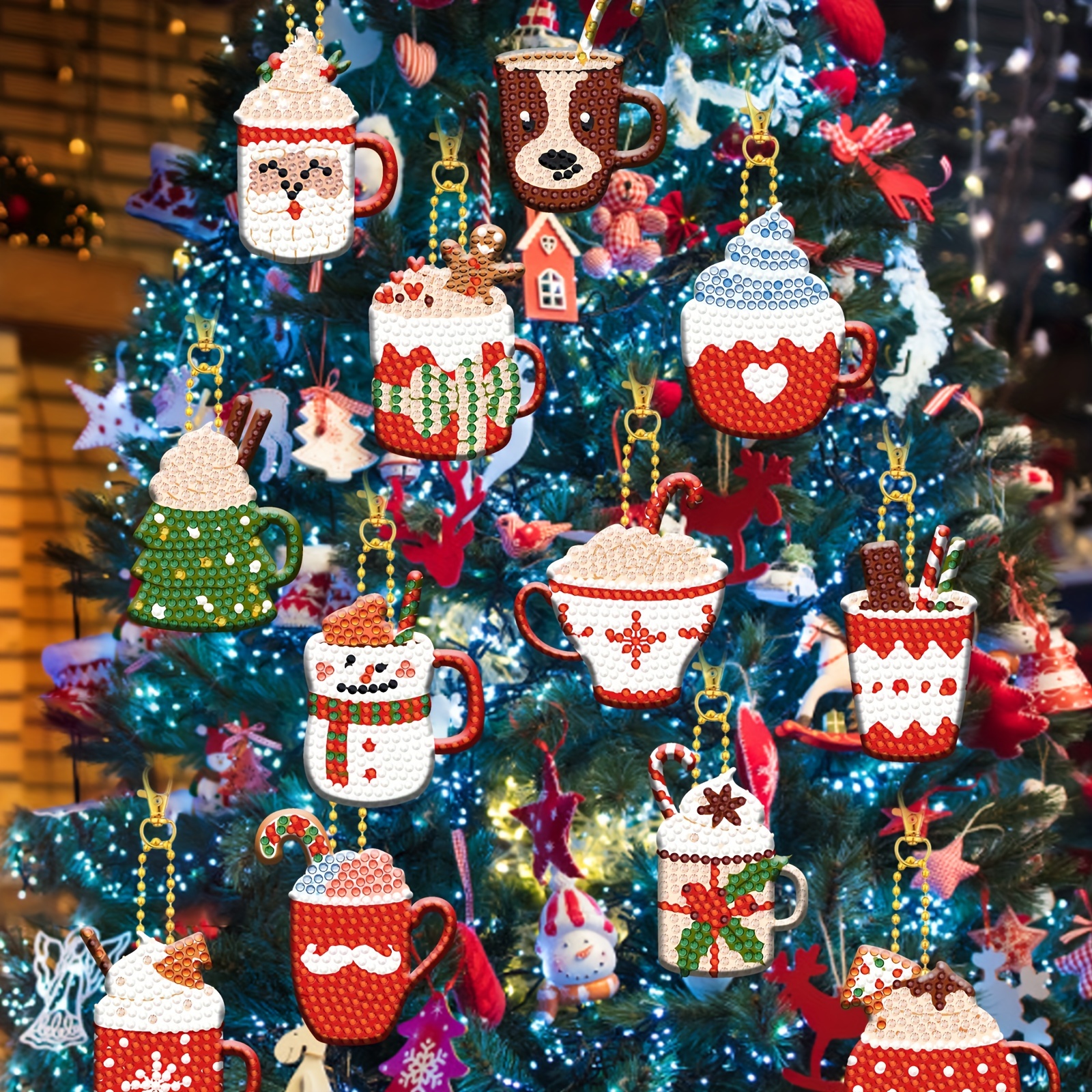 Kit Diamond Painting Portachiavi Natale - 8 Disegni 5D, Fai Da Te, Decorazioni Natalizie