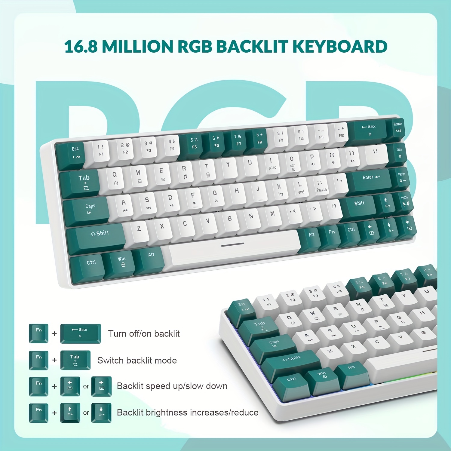 Rk t8 Wired 65% Mechanical Gaming Keyboard With Rgb Led - Temu