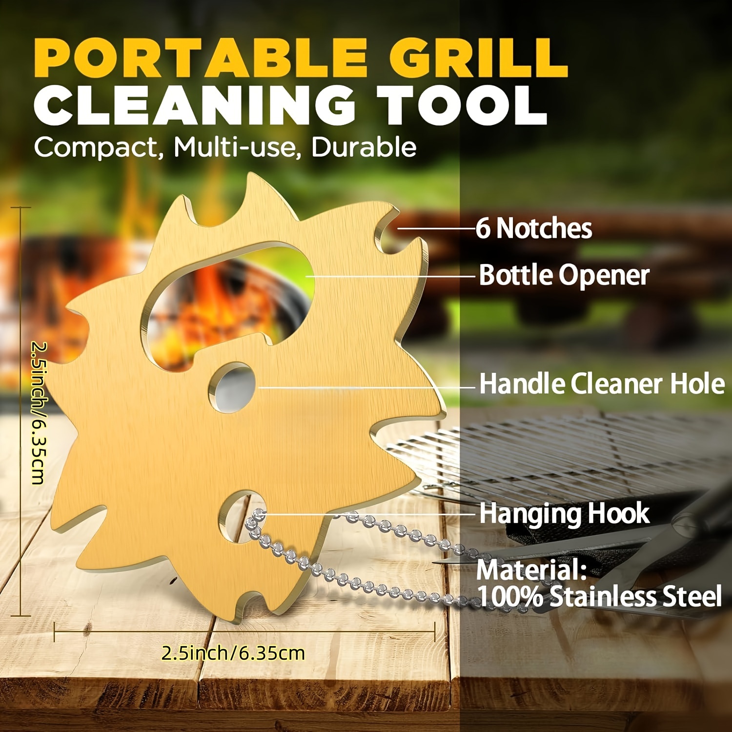 Multi-Function Grate Cleaning Grill with Bottle Opener Stainless