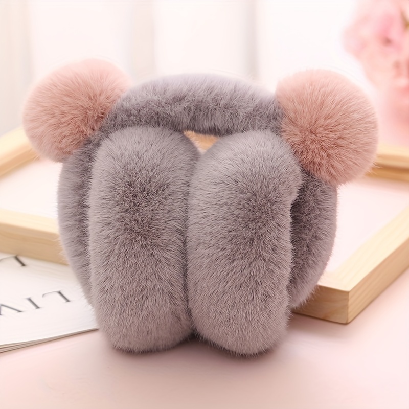 

Cute Pompom Plush Earmuffs Solid Block Faux Fur Ear Warmers Foldable Earmuffs For Women Female Winter Outdoor