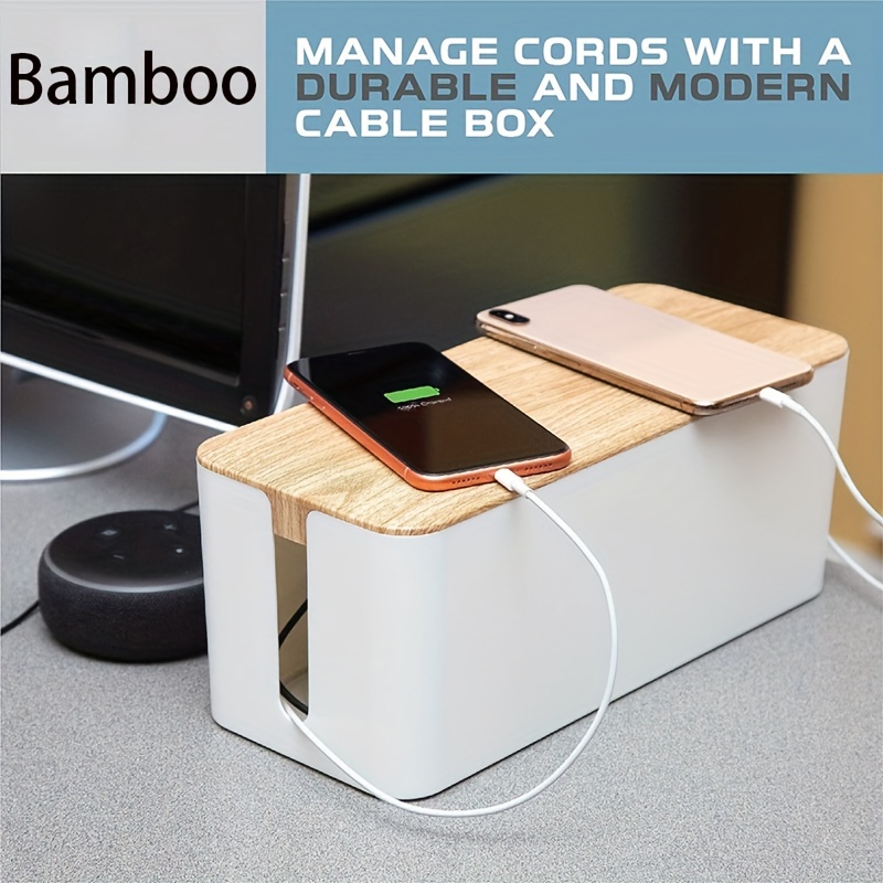 Caja Gestión Cables Bambú Organizador Cables Blanco Superior - Temu