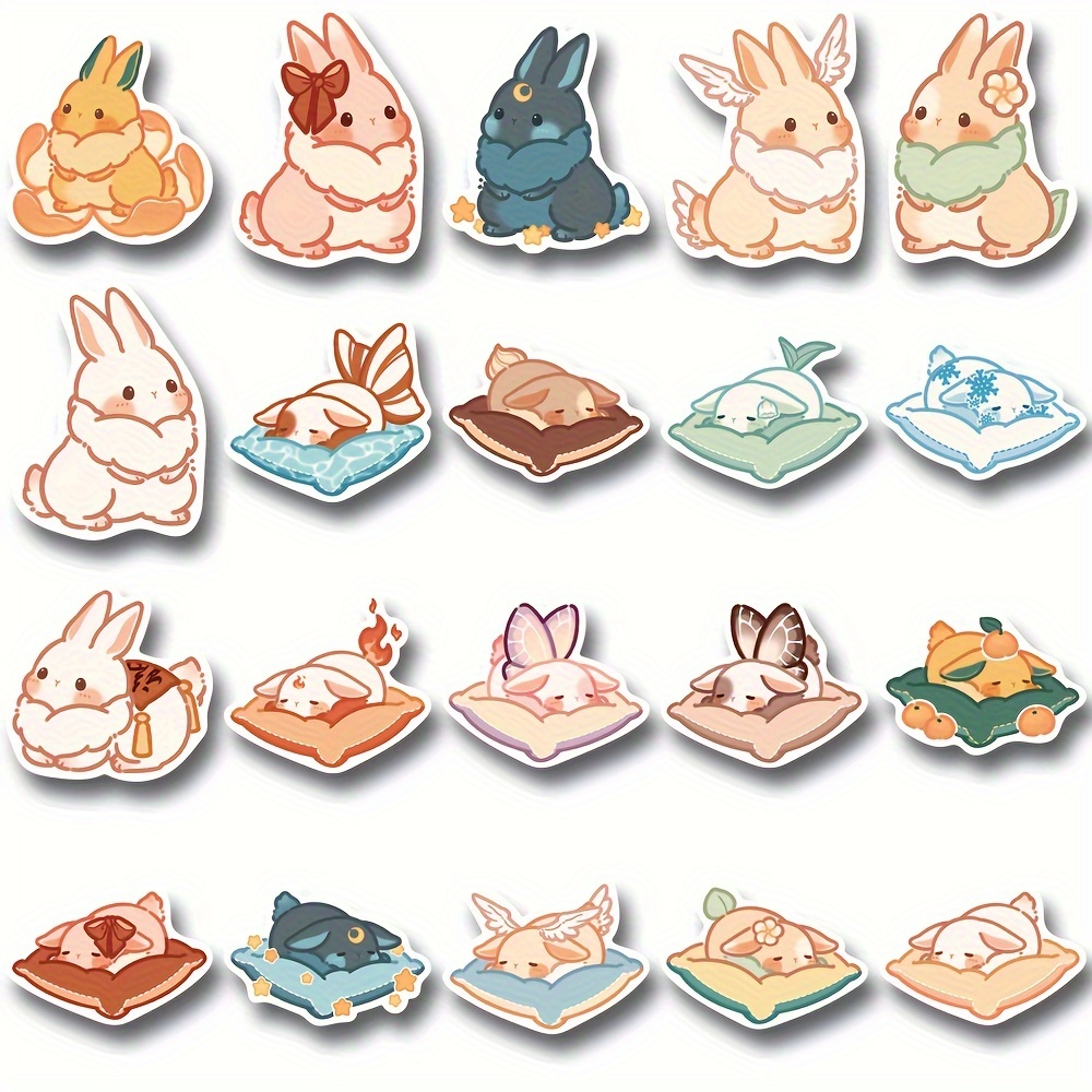 50Pcs/Set Waterproof Removable Self-Adhesive Kids Stickers Cute Little  White Rabbit Cartoon Stickers,Mixed Style