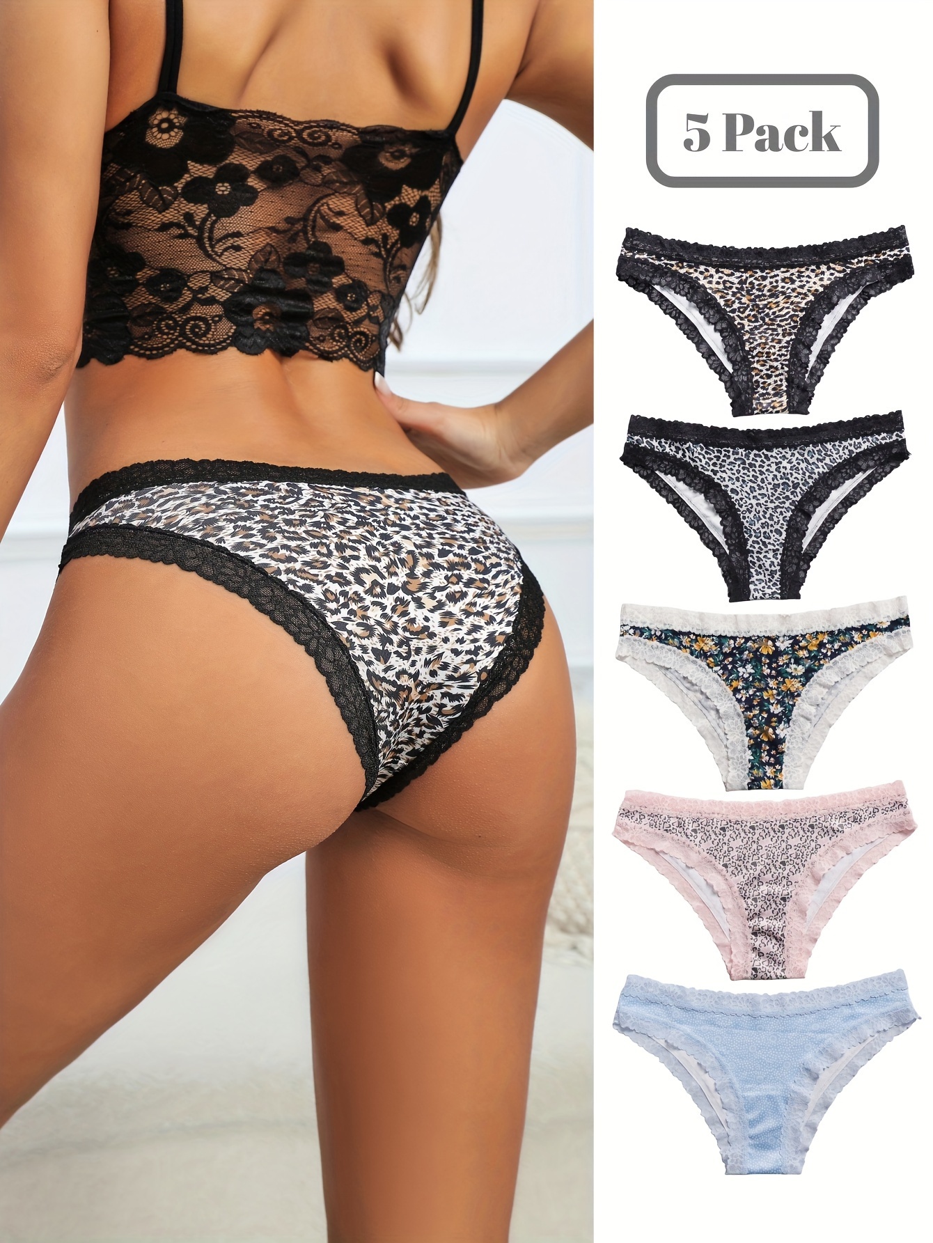 Sexy Brazilian Style Tanga Underwear Women Lace With Mesh Bikini