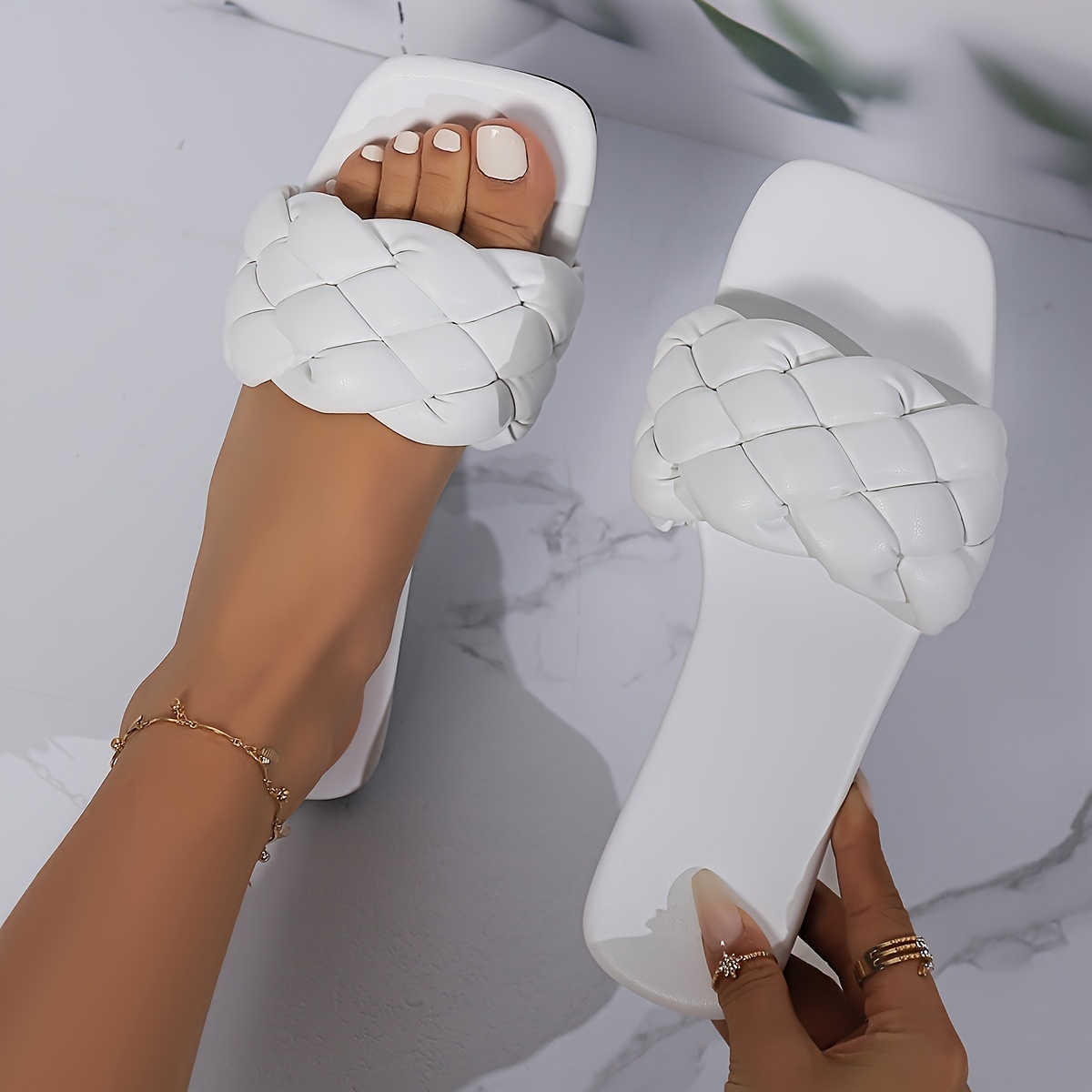 braided square toe slides