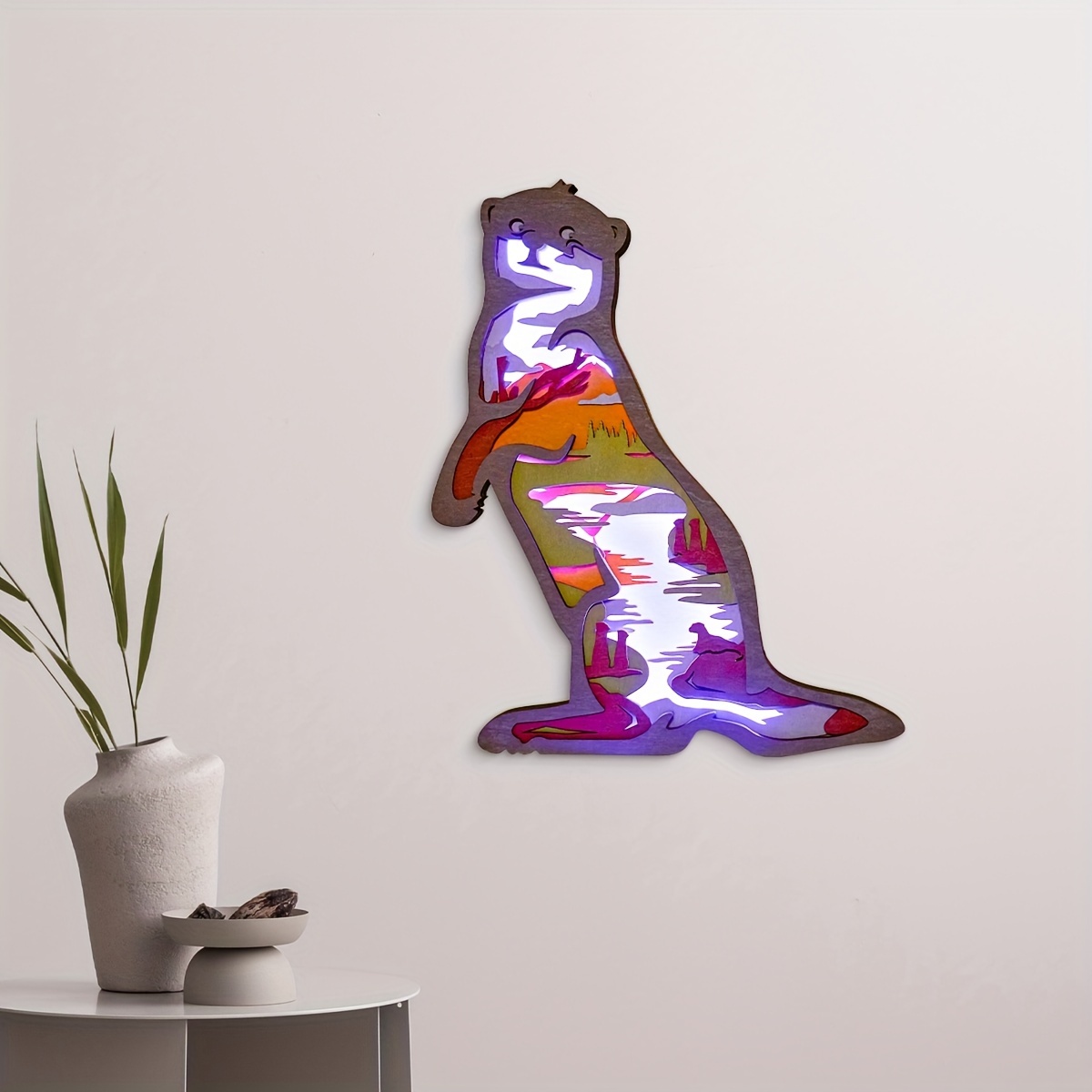 Animaux En Bois 3D Multicolore LED Veilleuse, Art Mur Maison