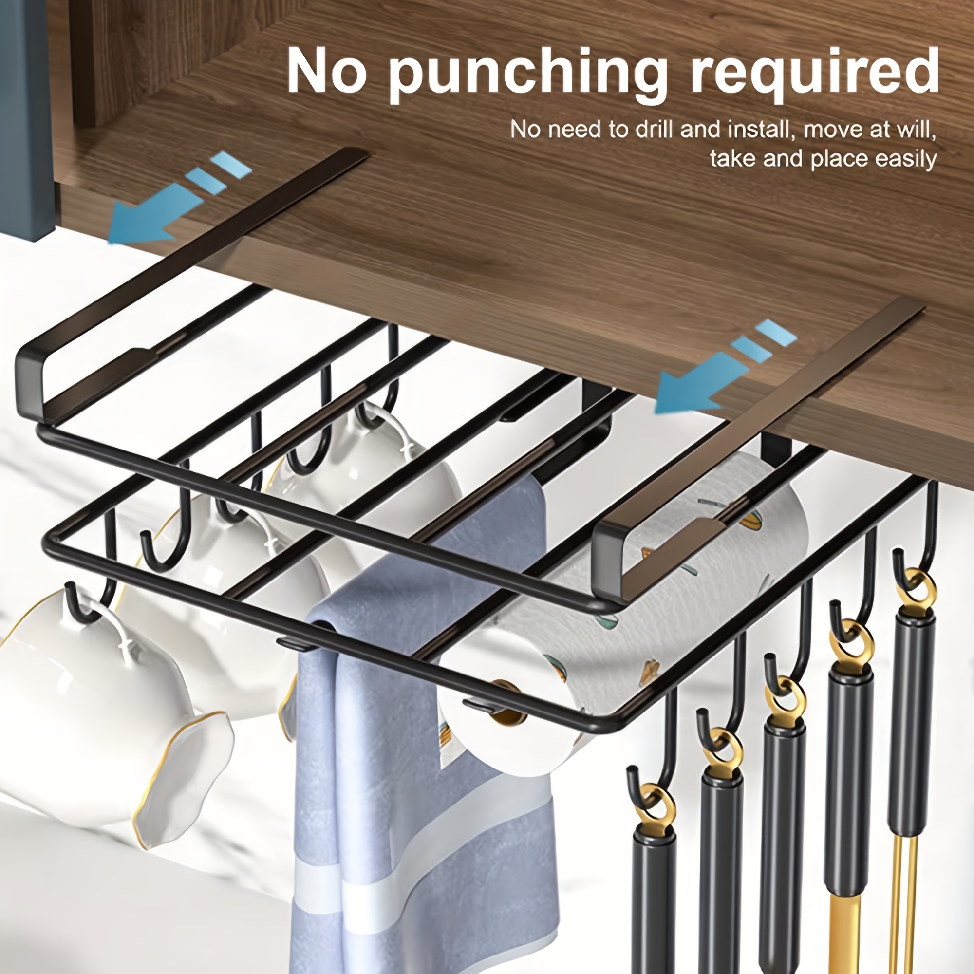Stainless Steel Utensil Rack with Hooks for Cookware Storage