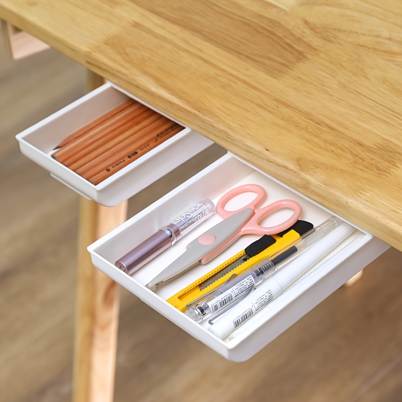 Unter Schreibtisch Schublade Organizer Box, unsichtbare Schreibwaren  Lagerung, selbstklebende versteckte Aufbewahrungsbox für Home Office - Pink