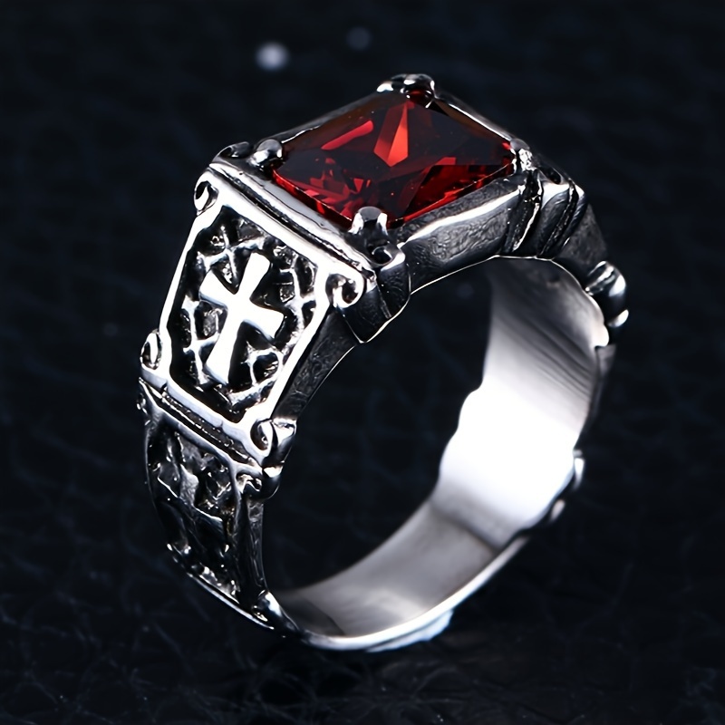 Men's Cross Ring, Hip Hop Stone Open Finger Ring