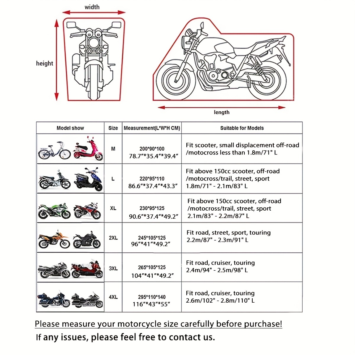  Motorcycle Cover All Season,Universal Weather Durable Quality  Waterproof Sun Outdoor Protection Scooter Shelter Tear Proof Night  Reflective & Lock-Holes Storage Bag Fits up to 105 Motorcycles Vehicle :  Automotive