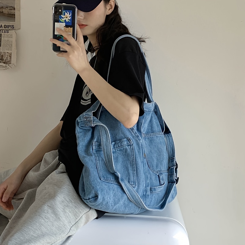 Oversized Teenager Casual Denim Fabric Hobo Shoulder Bag Female
