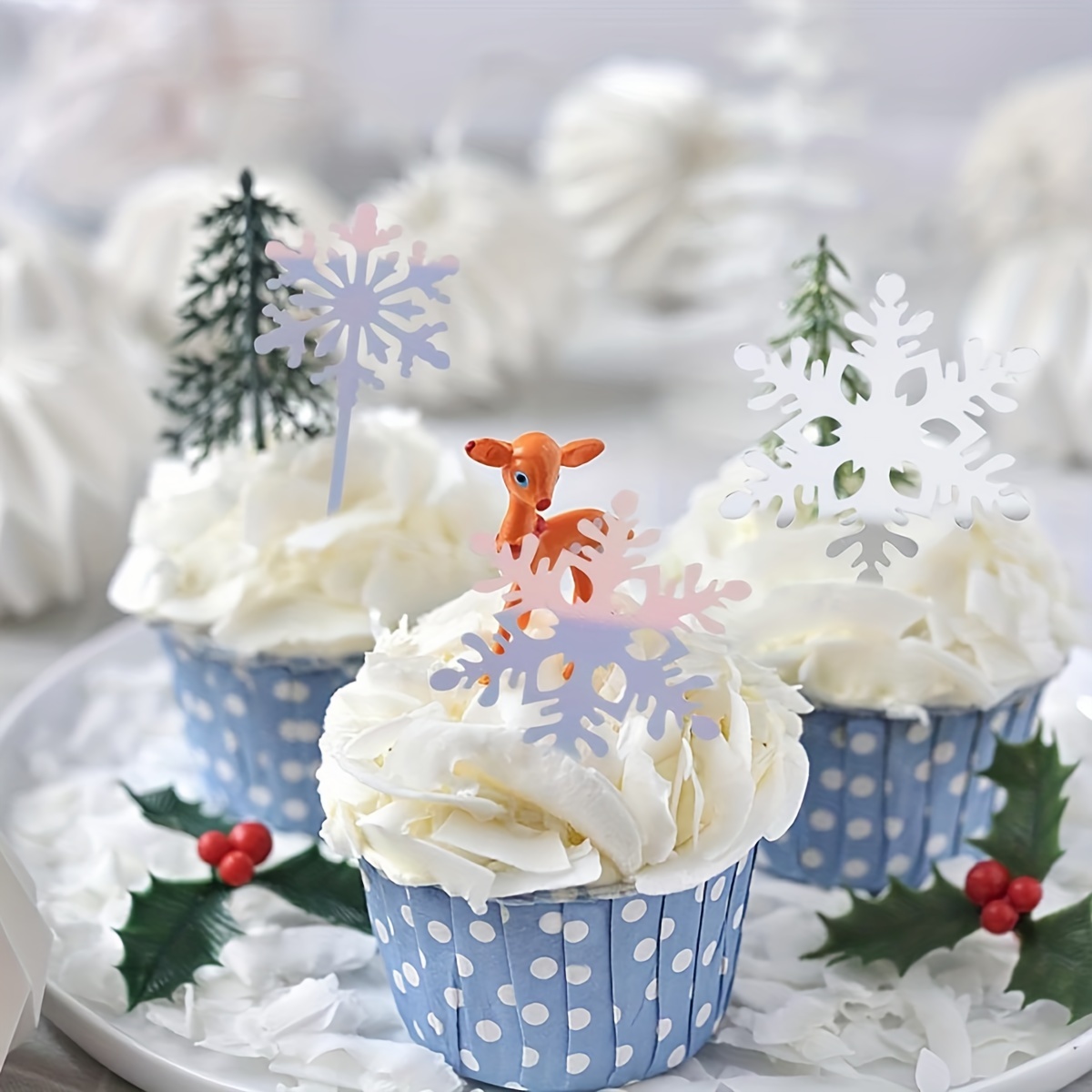 4pcs, Snowflakes Cake Toppers Acrylic Christmas Cupcake Toppers Xmas Frozen  Cupcake Decoration Dessert Toppers For Christmas Party Supplies