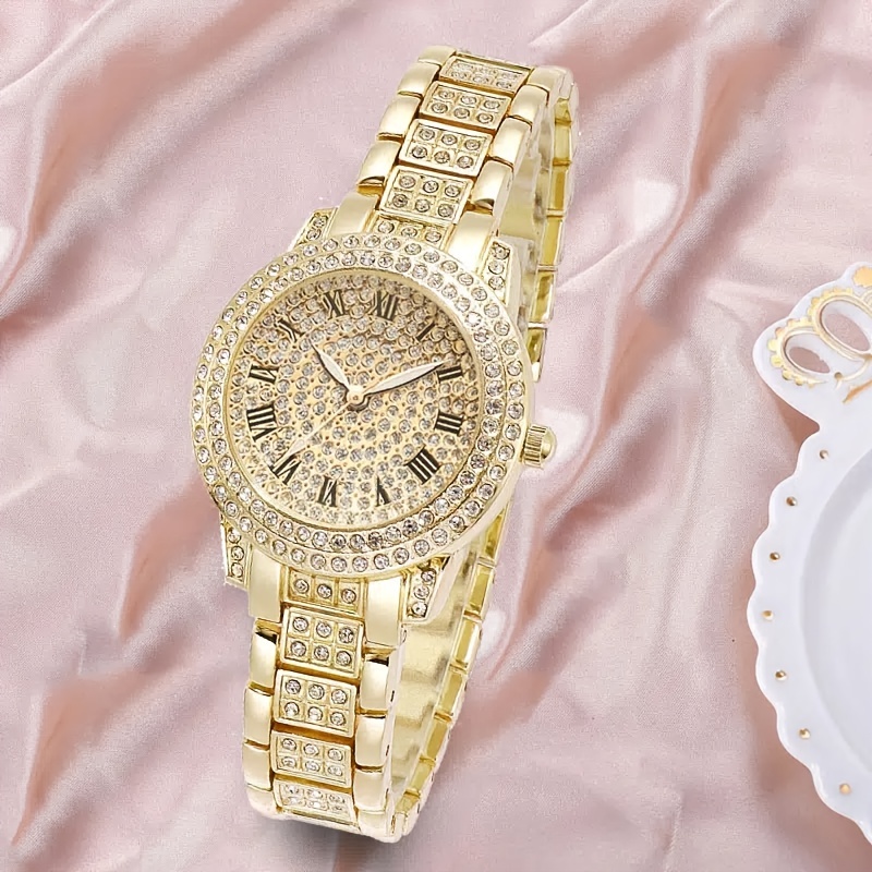 Reloj Elegante para Hombres Pulsera Brillante Oro Diamantes Dorado Regalo  Hombre