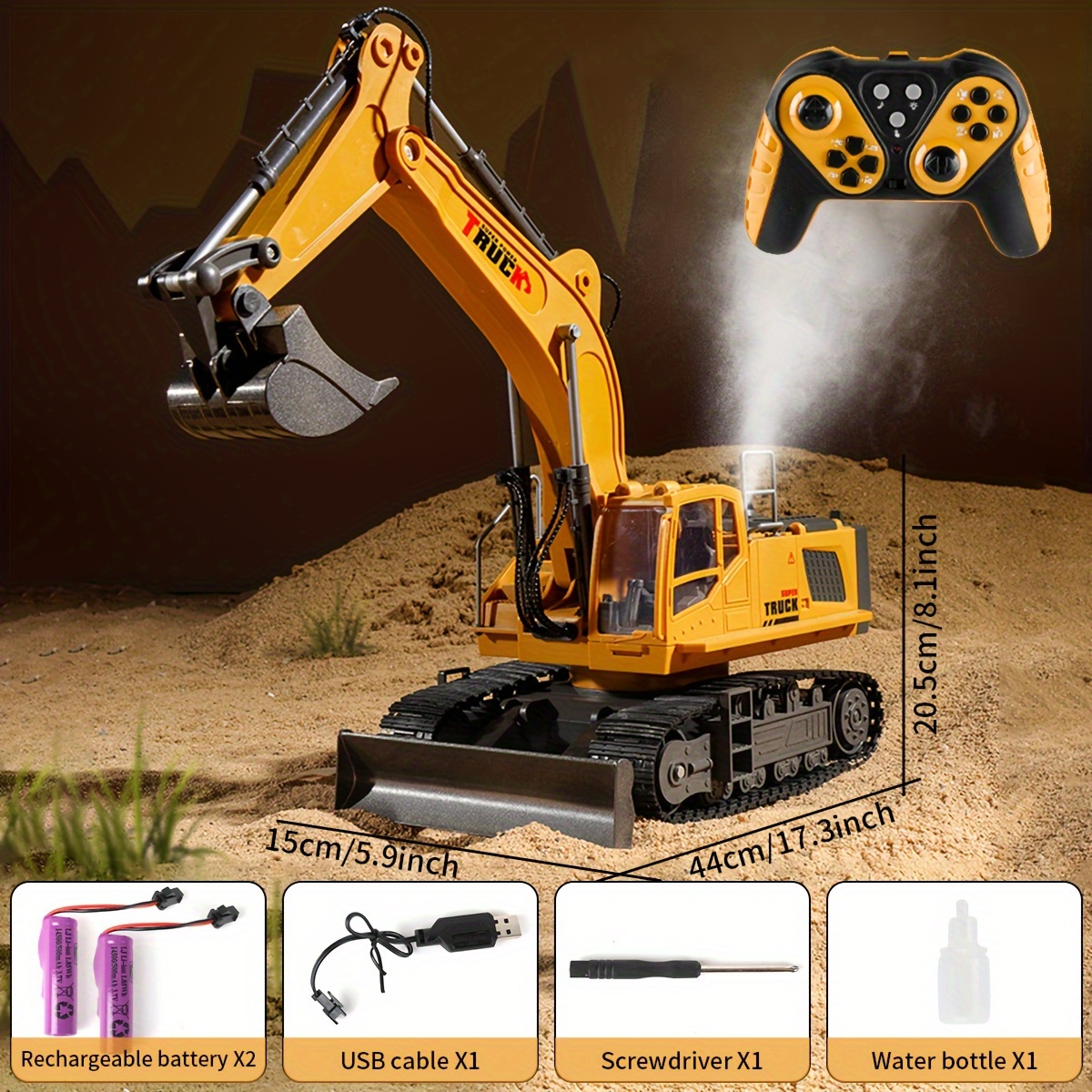 Fisca 1/14 Metal Hook Remote Control Crane Crawler Toys for Kids