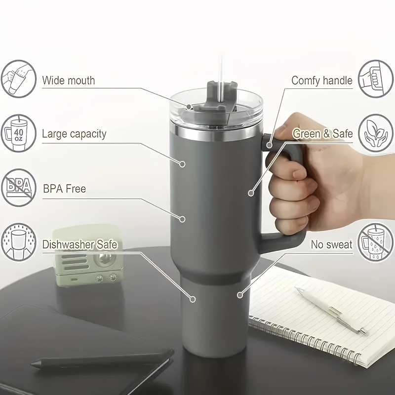 1pc stainless steel vacuum water bottle 1200ml 40 5oz leakproof insulated water cup large capacity portable cup with straw for   travel sports details 2