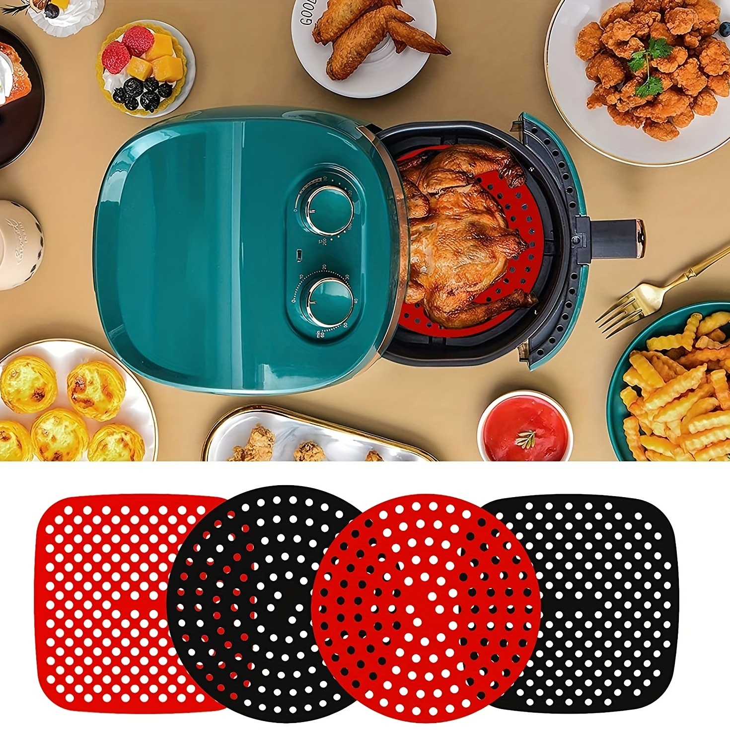 Air Fryer Baking Paper Silicone Air Fryer Liner Non-Stick Steamer Pad Air  Fryer Accessory Kitchen